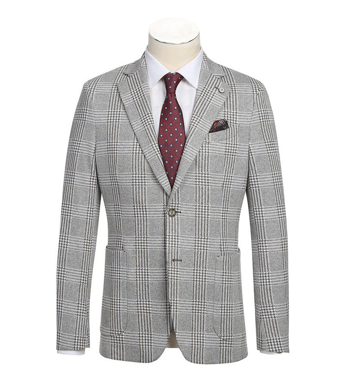 Half Canvas Slim Fit Blazer in Plaid Gray by Pellagio