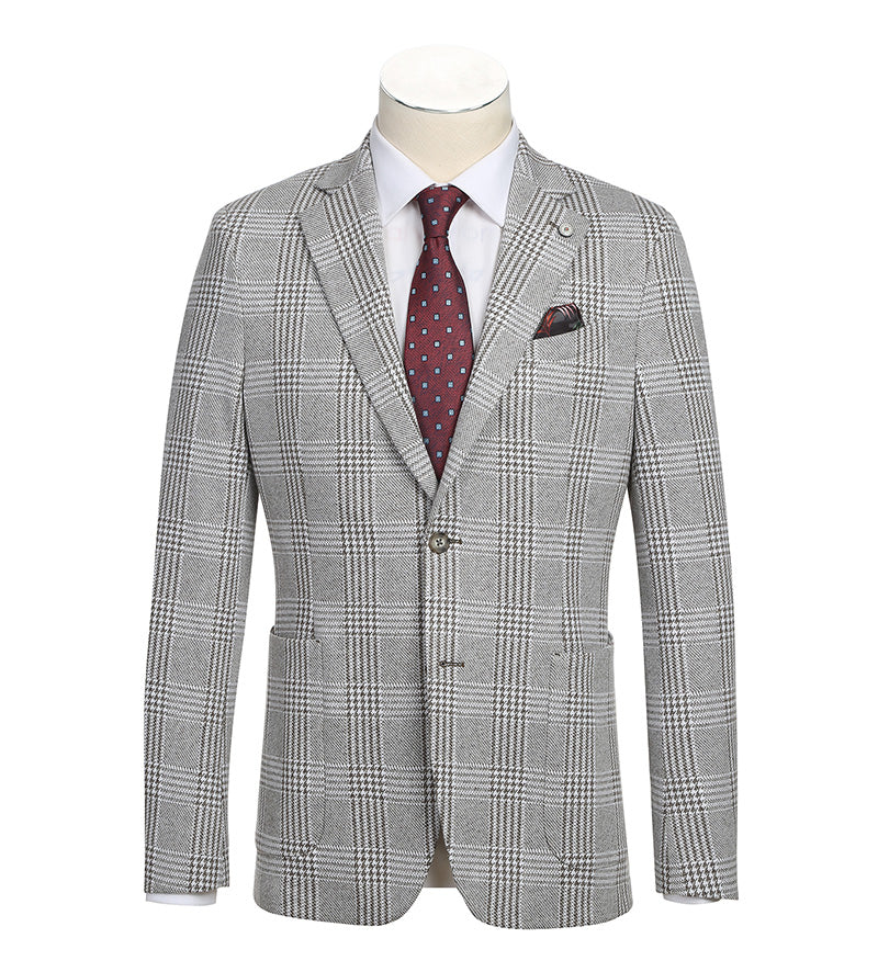Half Canvas Slim Fit Blazer in Plaid Gray by Pellagio