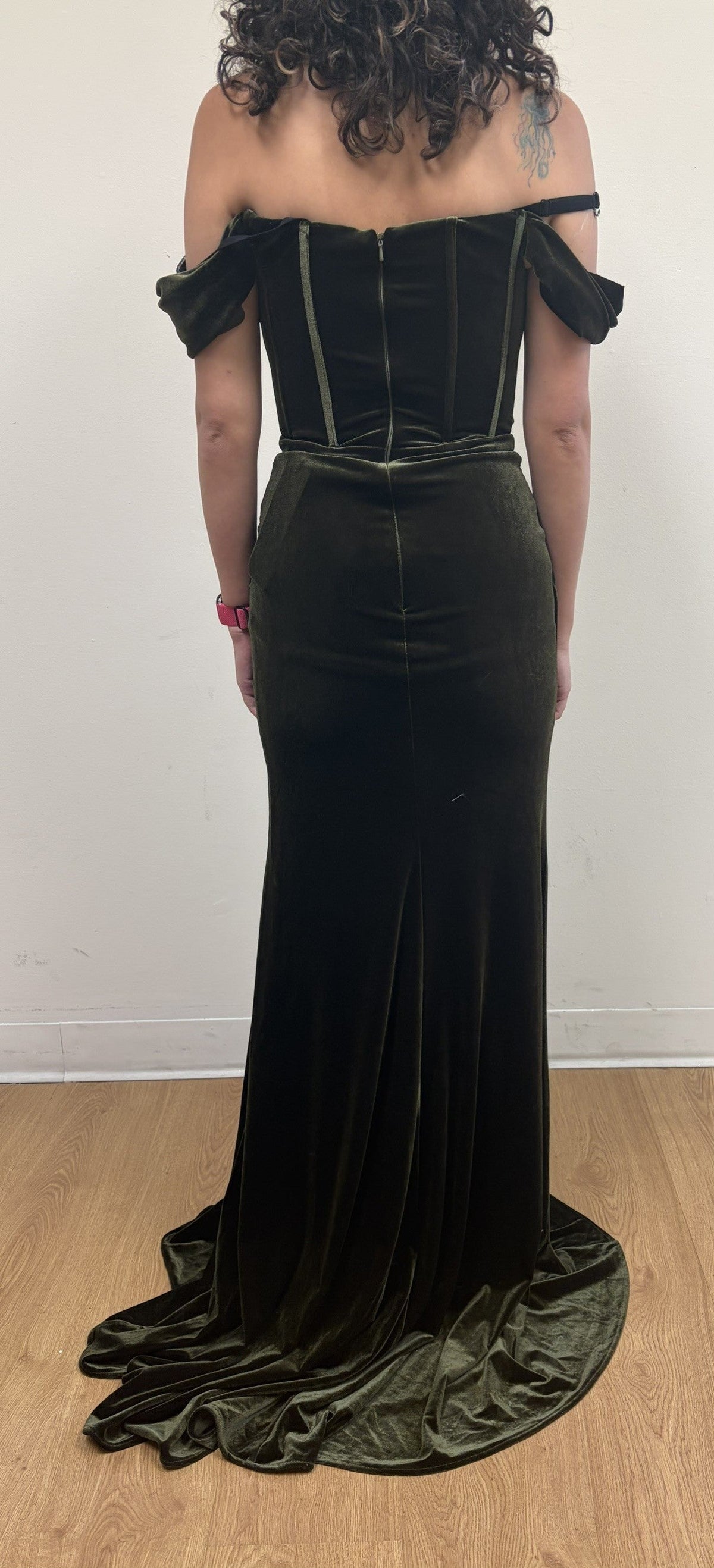 Off-Shoulder Velvet Corset Gown with High Slit Elegant Formal Prom by Royal Queen RQ8069
