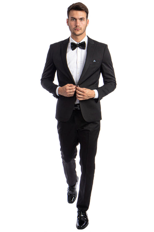 Men's Slim Fit Black Suit with One-Button Peak Lapel