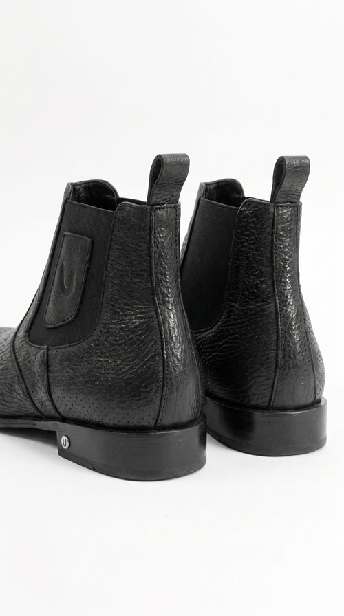 Men’s Shark Skin Cowboy Boots – Black Exotic Leather Western Chelsea Ankle Boots by Vestigium