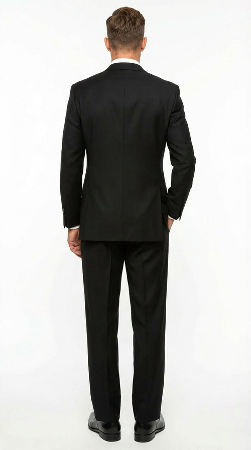 Tiglio Mens Black 3 Piece Suit – Single Button Classic Fit Pleated Wide Leg Pants Formal Business Chruch Suit - 100% Wool