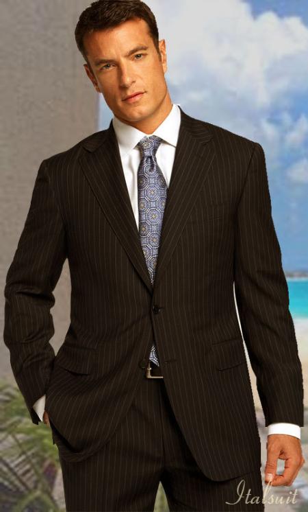 2 Button Color Brown With Pinstripe Men's Suit Side Vent Back Jacket Style With 1 Pleated Pants - Menssuitsatlantain