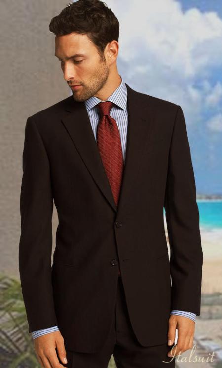 2 Button Solid Color Brown Men's Suit Side Vent Back Jacket Style With 1 Pleated Pants by Menssuitsatlantain