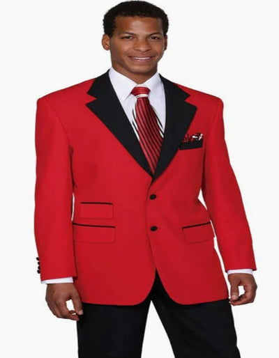 Mens 2 Button Classic Fit Pleated Dress Pants Contrast Collar Tuxedo in Red by Men's Tuxedo USA