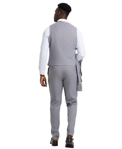 Stacy Adams Men’s Premium Light Gray Modern Fit Three Piece One Button Peak Lapel Suit