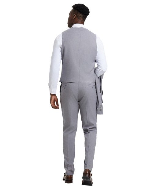 Stacy Adams Men’s Premium Light Gray Modern Fit Three Piece One Button Peak Lapel Suit