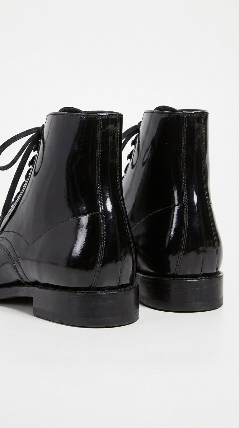 Men’s Black Lace-Up Leather Dress Boots – Vintage 1920s Peaky Blinders Cap Toe Boots in black color