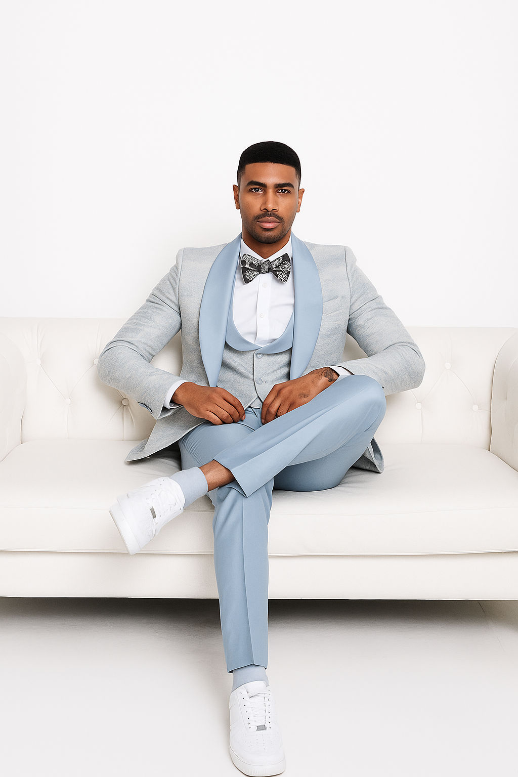 2024 Prom Special Blue Tuxedo Suit w/ Double-Breasted Vest by Tazzio PROMTUXEDO