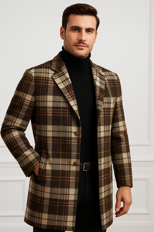 Plaid Wool Overcoat  Brown by AlbertoNardoniStore