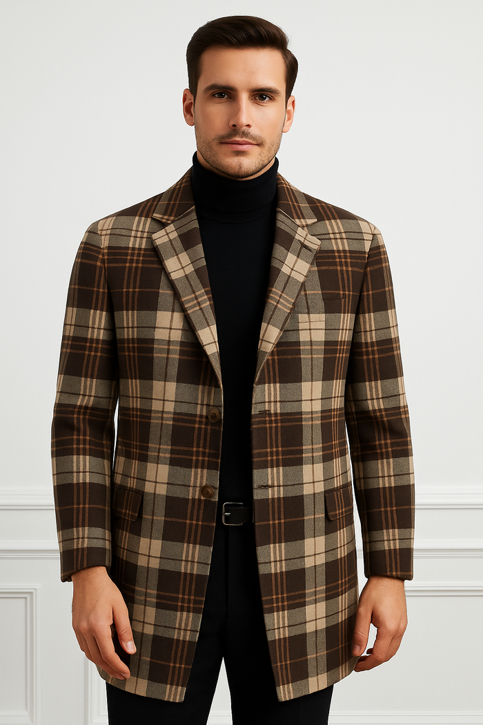 Plaid Wool Overcoat  Brown by AlbertoNardoniStore