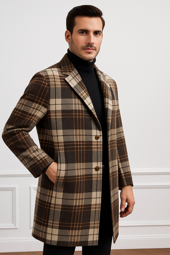 Plaid Wool Overcoat  Brown by AlbertoNardoniStore