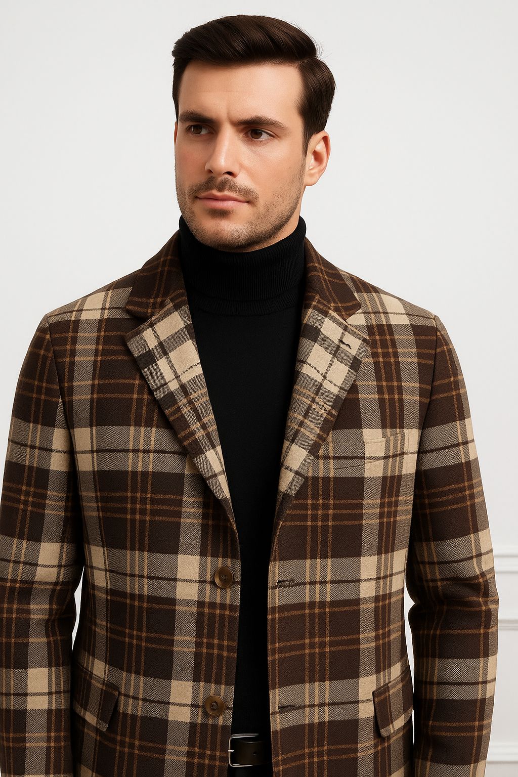 Plaid Wool Overcoat  Brown by AlbertoNardoniStore