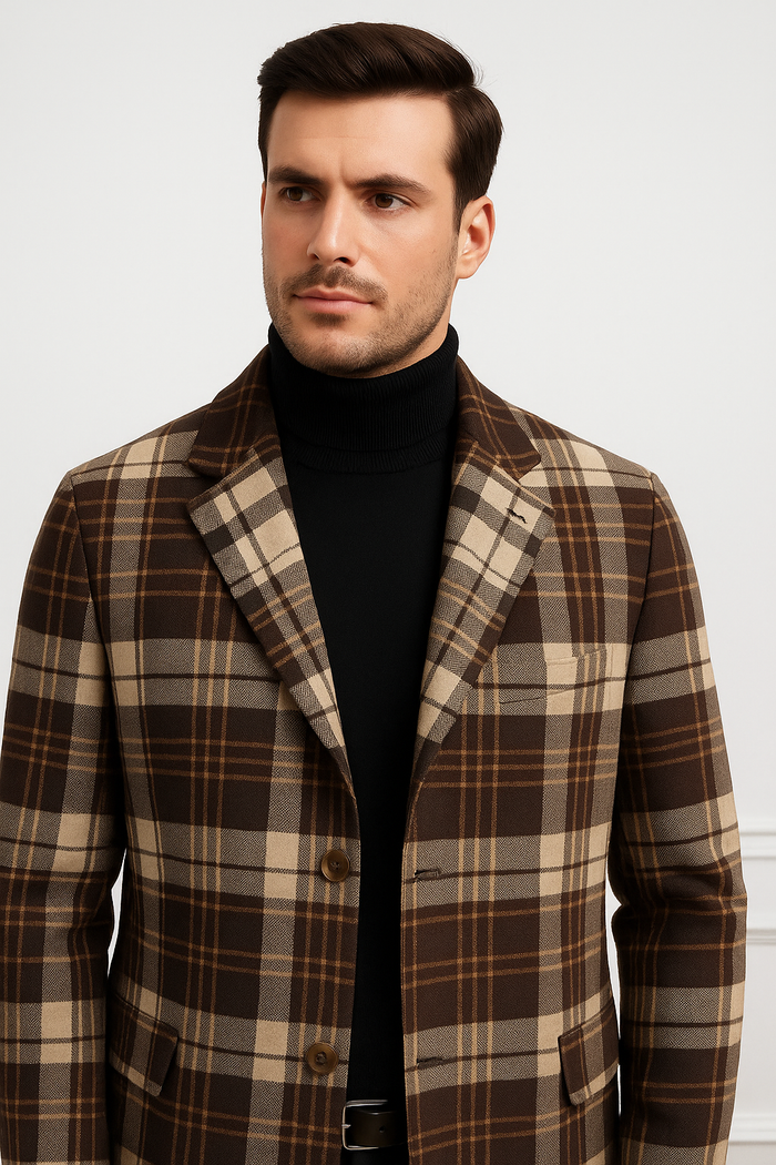 Plaid Wool Overcoat  Brown by AlbertoNardoniStore
