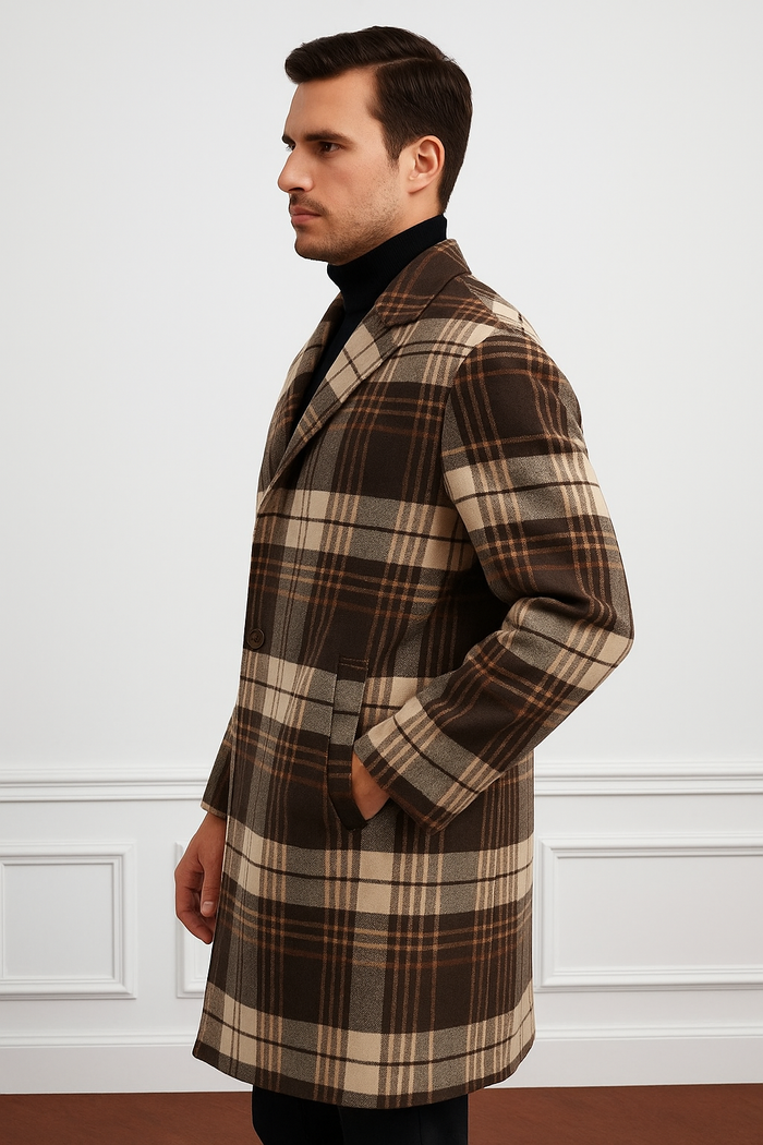 Plaid Wool Overcoat  Brown by AlbertoNardoniStore