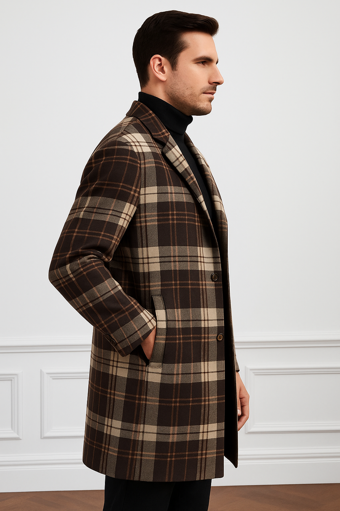 Plaid Wool Overcoat  Brown by AlbertoNardoniStore