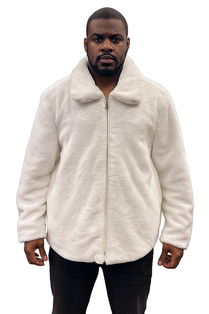 Men's White Fur Short Coat by AlbertoNardoniStore