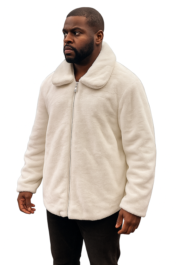 Men's White Fur Short Coat by AlbertoNardoniStore