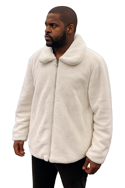 Men's White Fur Short Coat by AlbertoNardoniStore
