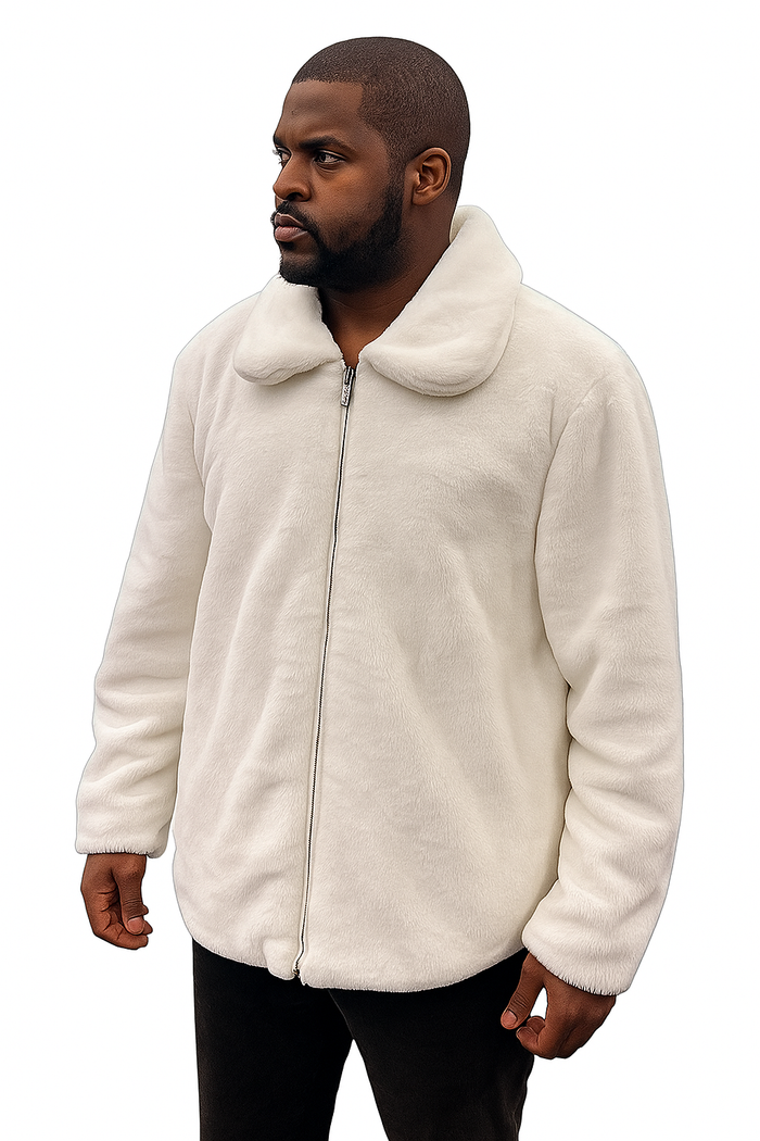 Men's White Fur Short Coat by AlbertoNardoniStore
