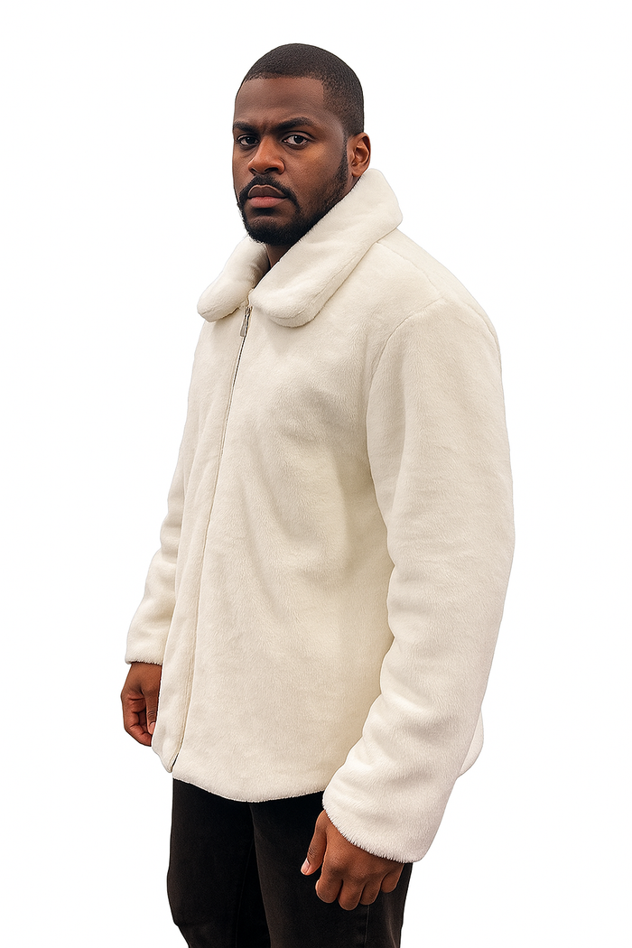 Men's White Fur Short Coat by AlbertoNardoniStore