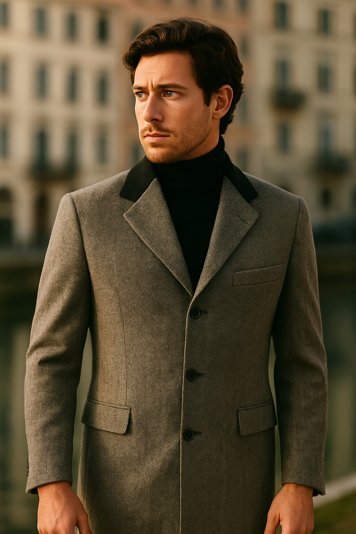 Herringbone Wool & Cashmere Chesterfield Overcoat by AlbertoNardoniStore