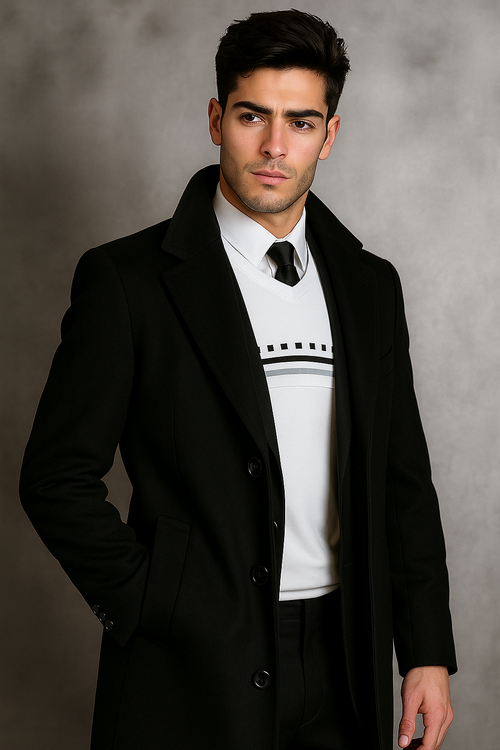 Men's Black Wool Overcoat by Alberto Nardoni