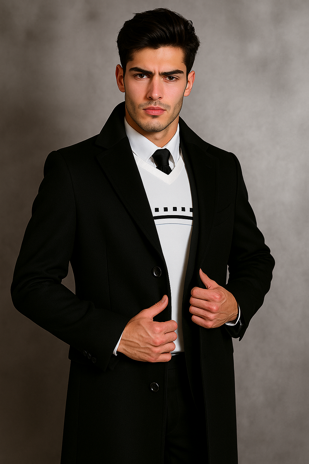 Men's Black Wool Overcoat by Alberto Nardoni
