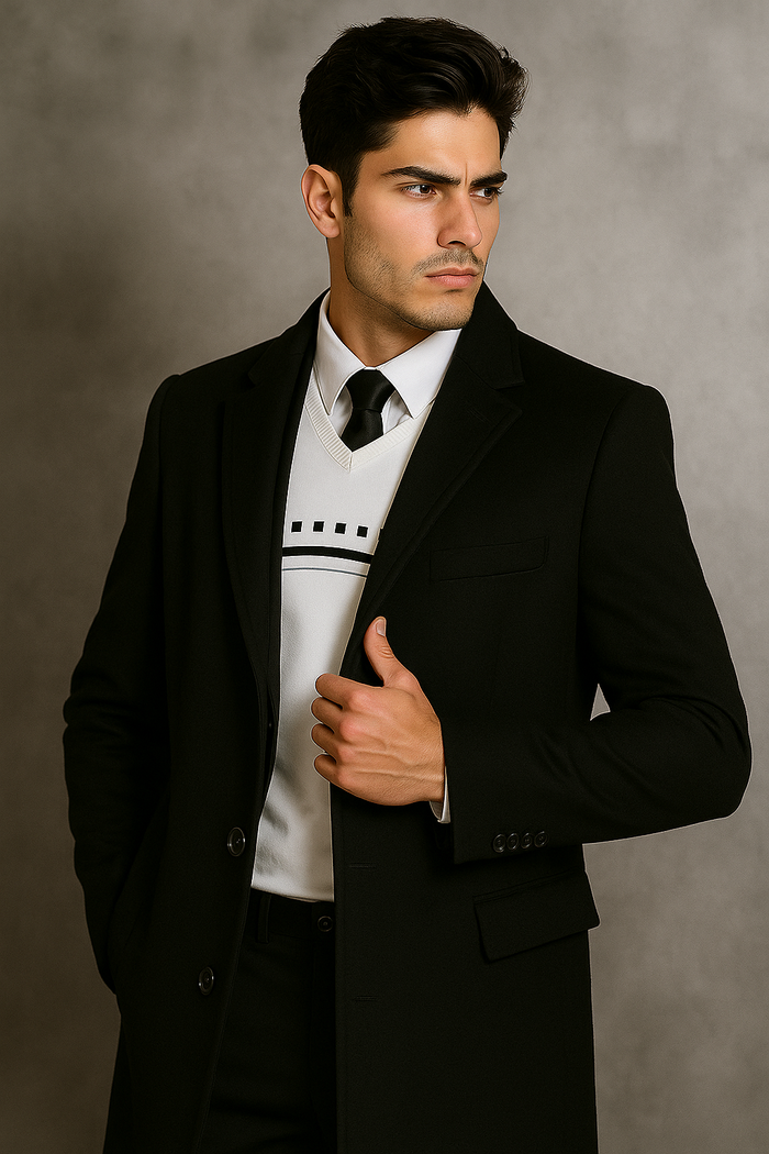 Men's Black Wool Overcoat by Alberto Nardoni