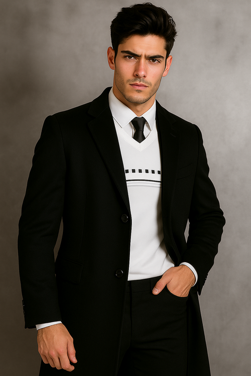 Men's Black Wool Overcoat by Alberto Nardoni