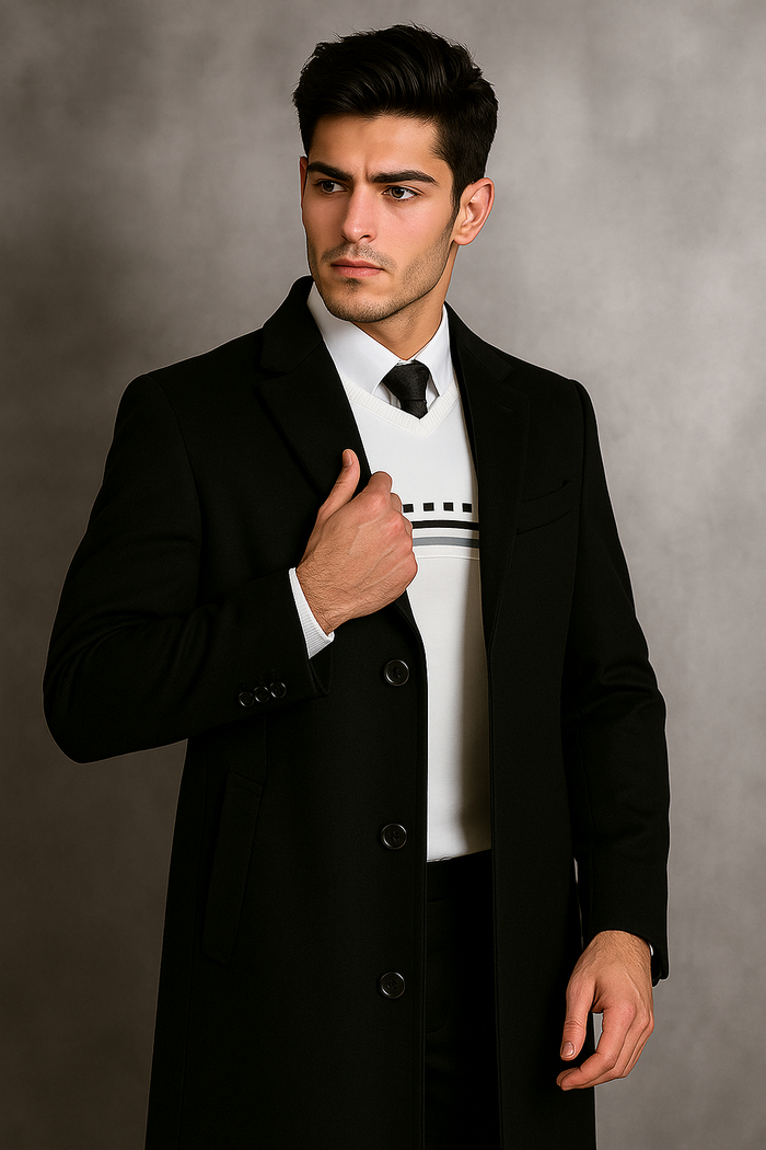 Men's Black Wool Overcoat by Alberto Nardoni