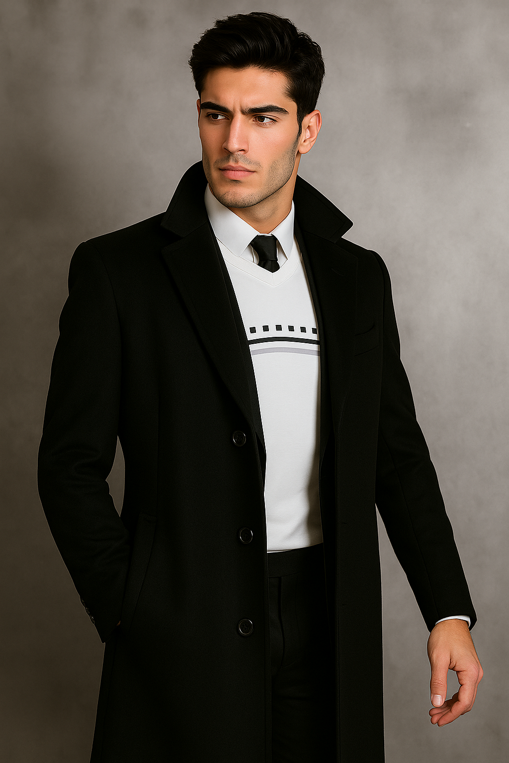 Men's Black Wool Overcoat by Alberto Nardoni