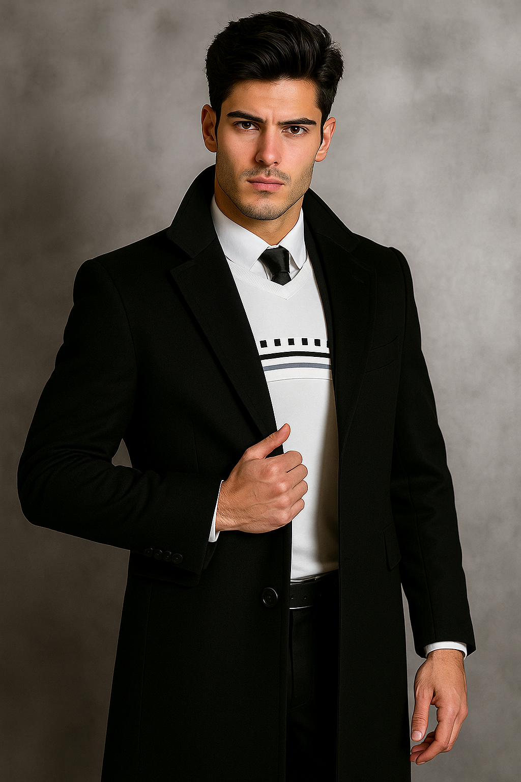 Men's Black Wool Overcoat by Alberto Nardoni