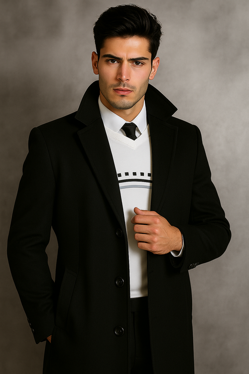 Men's Black Wool Overcoat by Alberto Nardoni