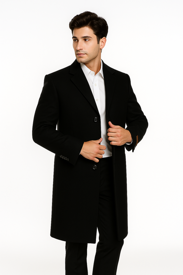 Men's Black Wool Overcoat - 3 Button by Alberto Nardoni