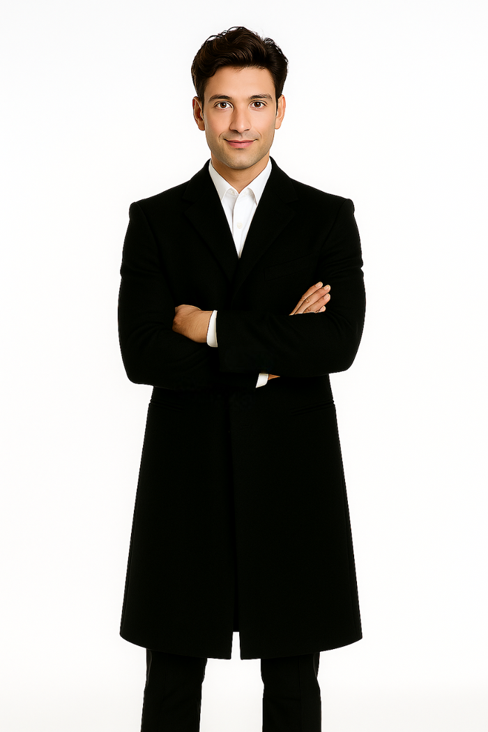 Men's Black Wool Overcoat - 3 Button by Alberto Nardoni
