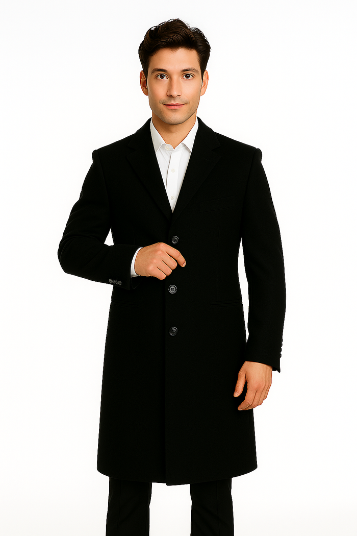 Men's Black Wool Overcoat - 3 Button by Alberto Nardoni