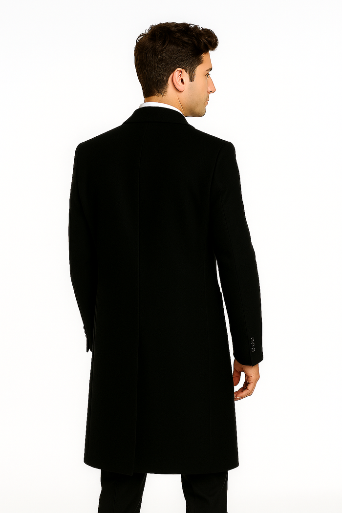 Men's Black Wool Overcoat - 3 Button by Alberto Nardoni
