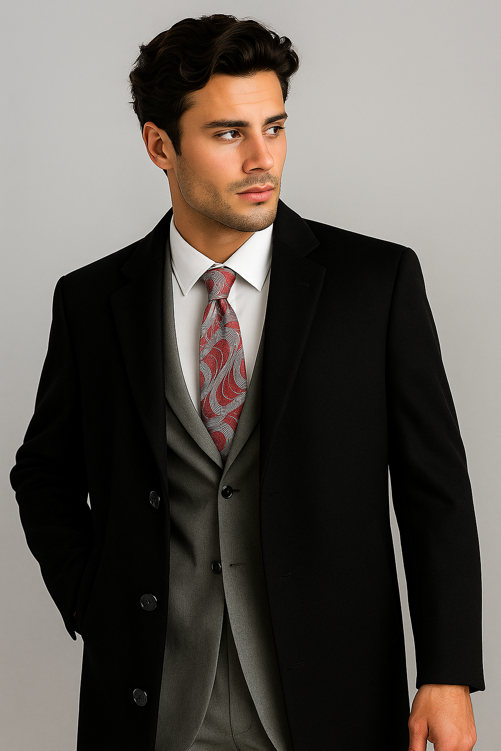 Men's Black Wool & Cashmere Overcoat - Classic Full Length Topcoat USA Men's Outlet