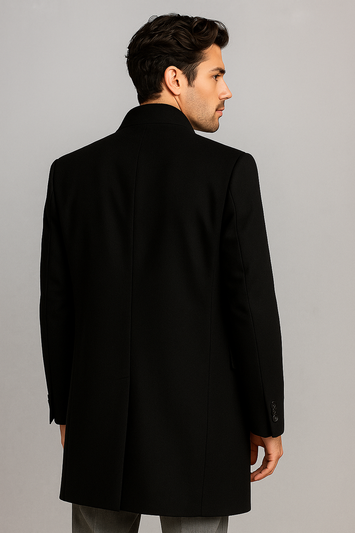 Men's Black Wool & Cashmere Overcoat - Classic Full Length Topcoat USA Men's Outlet