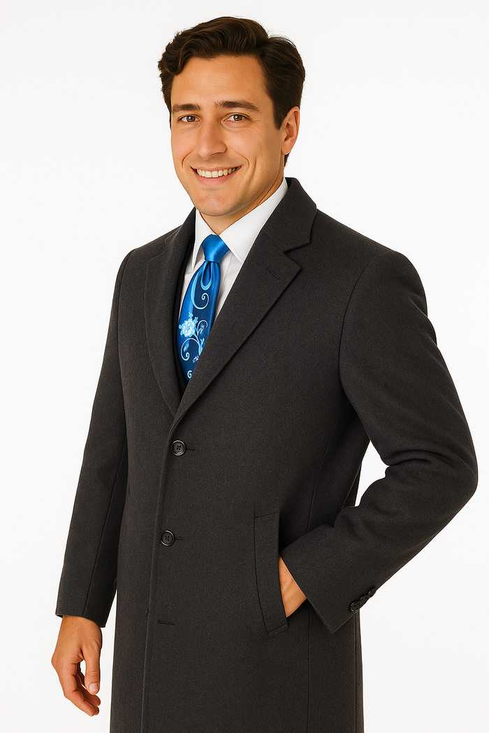 Men's Charcoal Grey Wool & Cashmere Overcoat - Classic Full Length by USA Men's Outlet