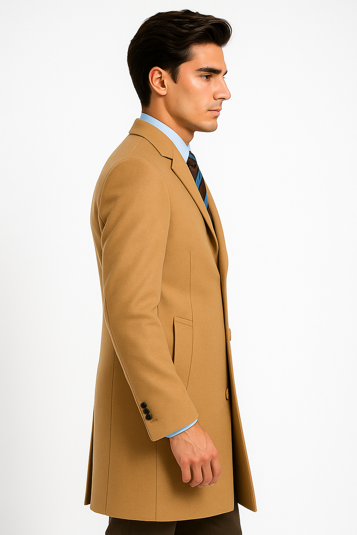Men's Camel Wool & Cashmere Overcoat - Classic Full Length Topcoat by USA Men's Outlet