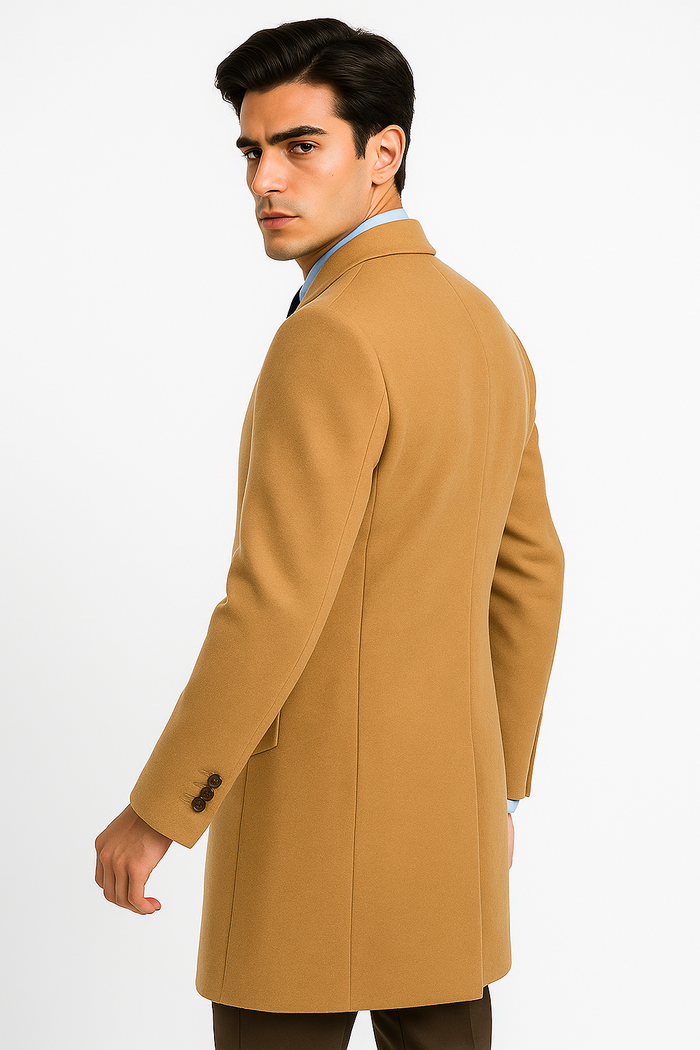 Men's Camel Wool & Cashmere Overcoat - Classic Full Length Topcoat by USA Men's Outlet