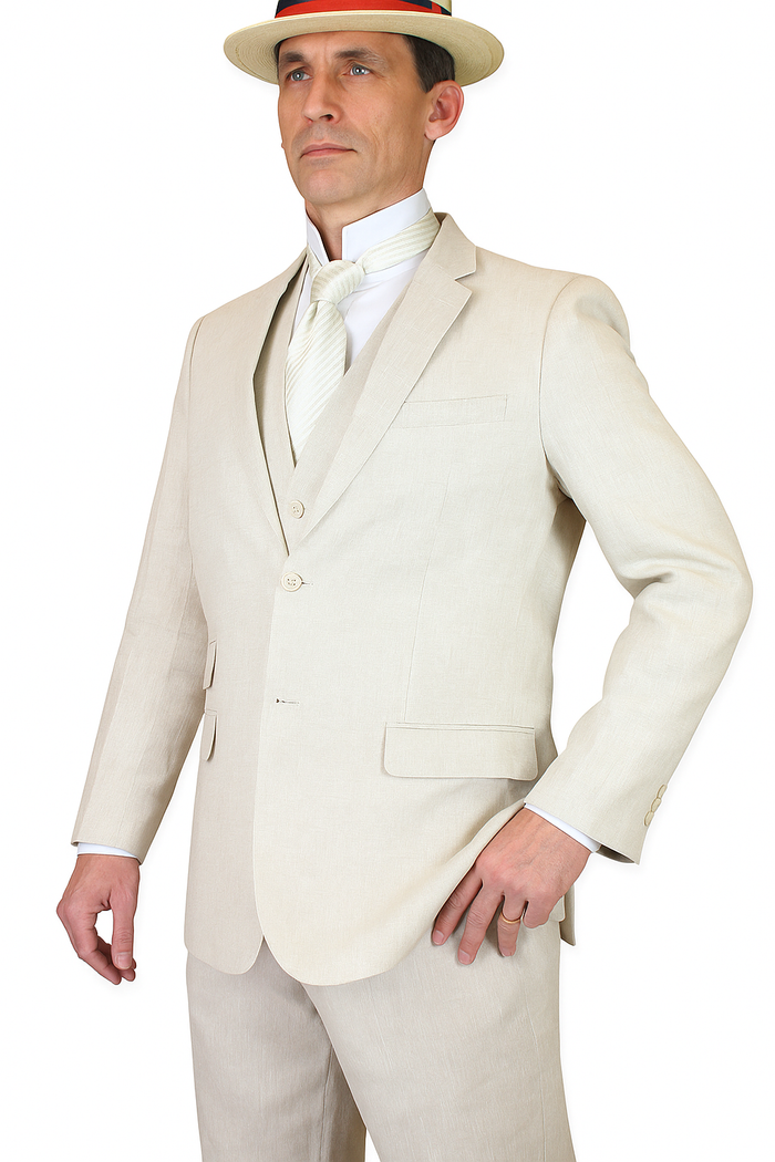 Riverdale Linen Coat - Natural - Crisp 3-Piece Linen Suit for Summer by USA Men's Outlet