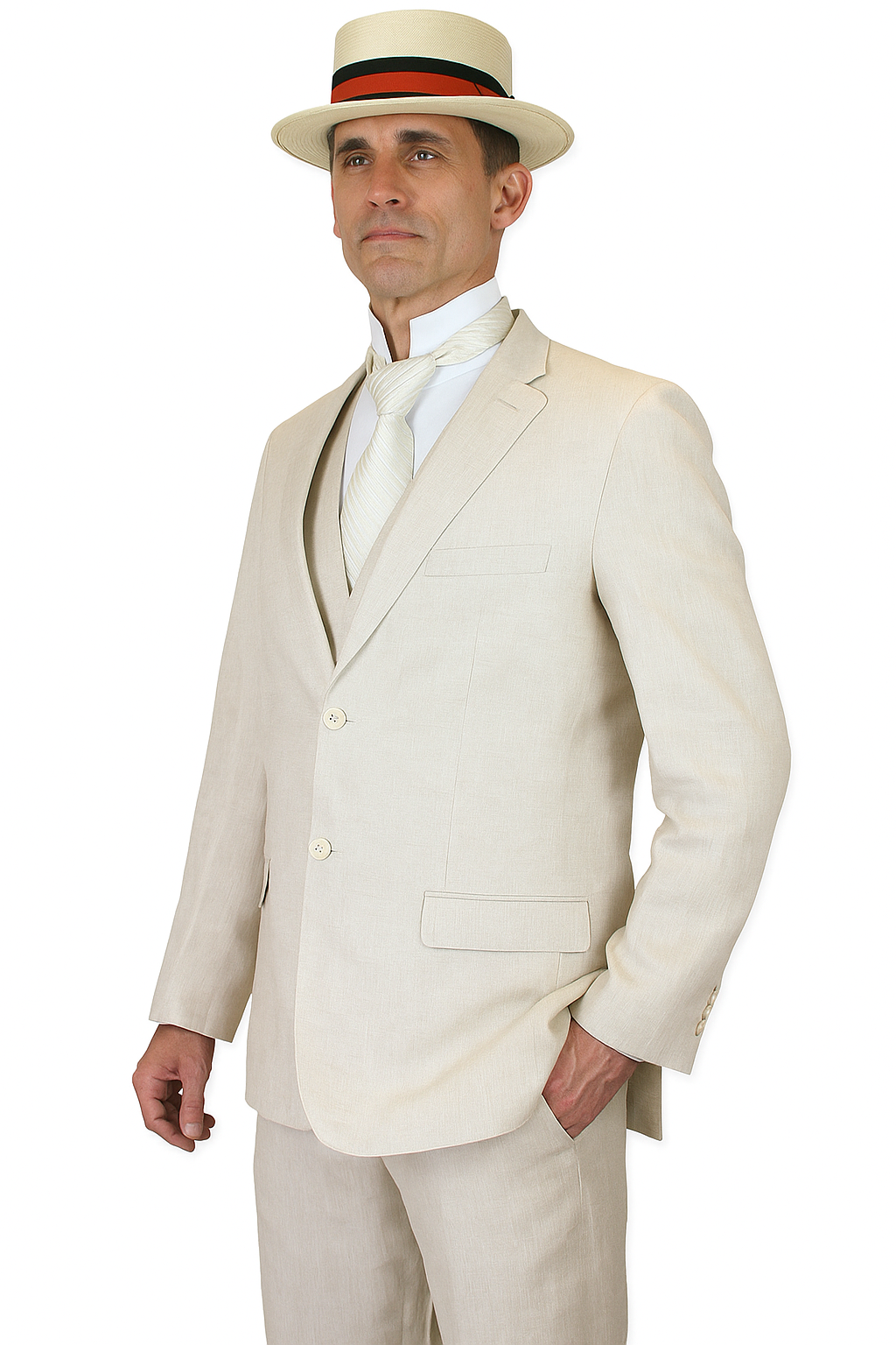 Riverdale Linen Coat - Natural - Crisp 3-Piece Linen Suit for Summer by USA Men's Outlet