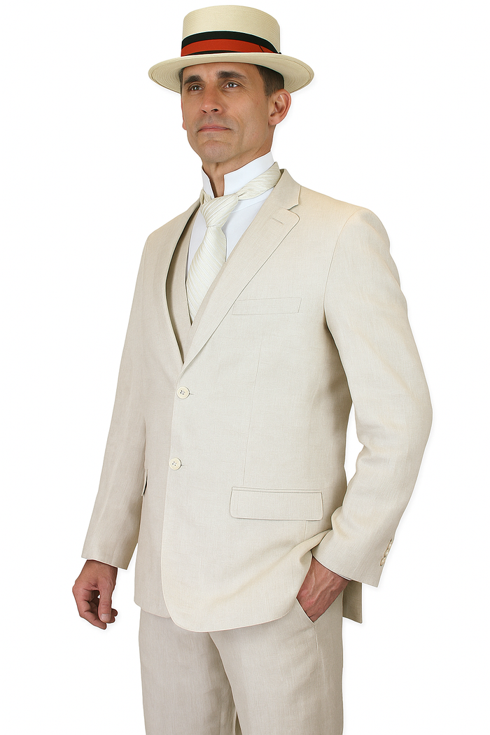 Riverdale Linen Coat - Natural - Crisp 3-Piece Linen Suit for Summer by USA Men's Outlet