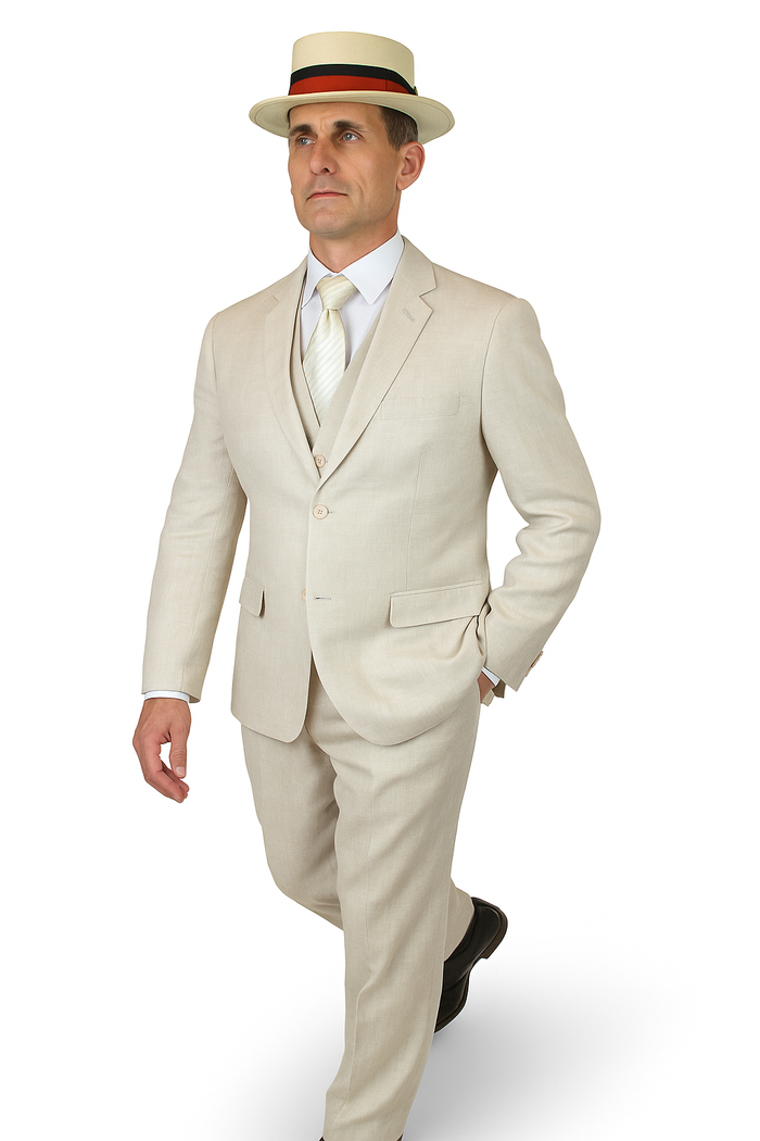 Riverdale Linen Coat - Natural - Crisp 3-Piece Linen Suit for Summer by USA Men's Outlet