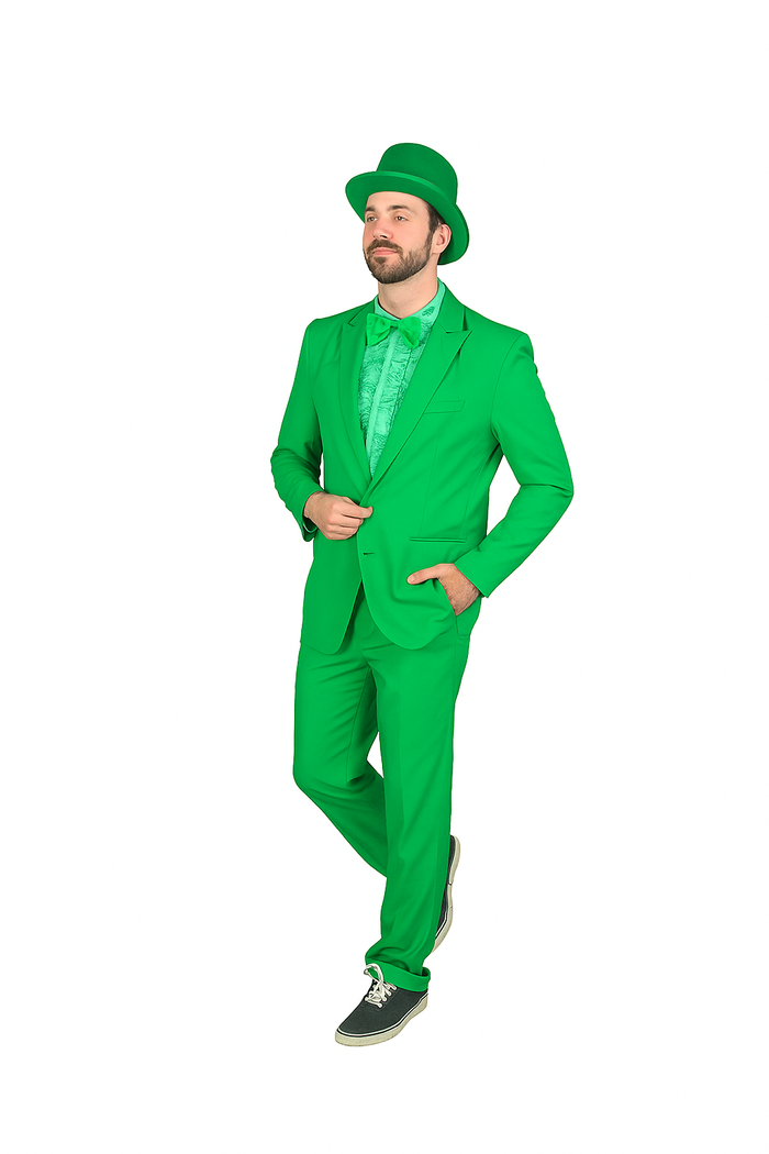 Vibrant Green Costume Suit with Matching Hat - Bold Party & Event Wear - USA Men's Outlet