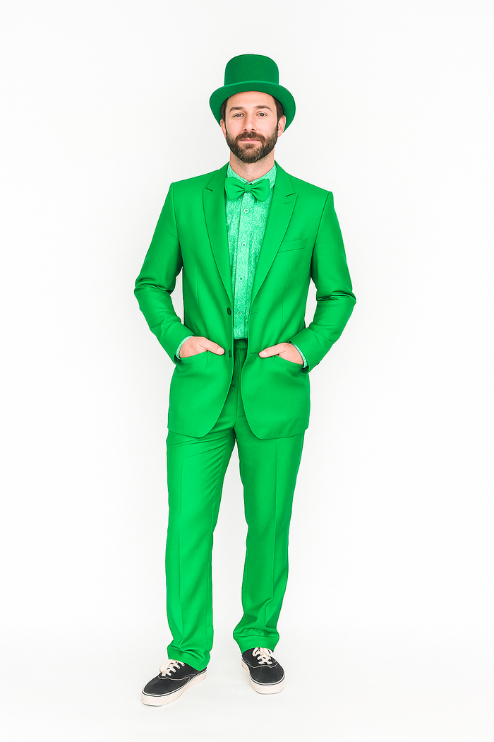 Vibrant Green Costume Suit with Matching Hat - Bold Party & Event Wear - USA Men's Outlet