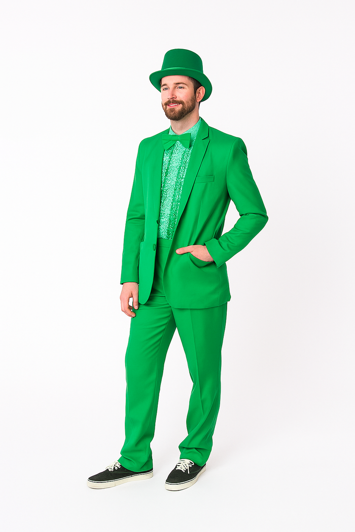 Vibrant Green Costume Suit with Matching Hat - Bold Party & Event Wear - USA Men's Outlet